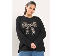 Yours Women's Leopard Bow Sequin Sweatshirt in Black | Size: 14