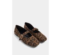 Yours Women's Leopard Buckle Detail Mary Jane Flats In Wide E Fit in Chocolate | Size: 4EEE Yours Chocolate 4EEE