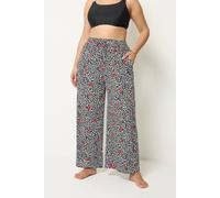 Yours Women's Leopard & Cherry Print Crinkle Wide Leg Trousers in Black | Size: 14-16 Yours Black 14-16