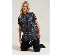 Yours Women's Leopard Grown On Sleeve T-Shirt in Grey | Size: 26-28 Yours Grey 26-28