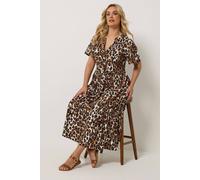 Yours Women's Leopard Half Placket Dress in Brown | Size: 20