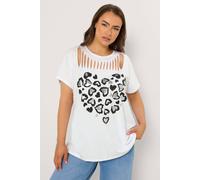 Yours Women's Leopard Heart Slash Detail Top in White | Size: 22-24 Yours White 22-24