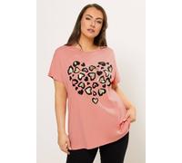 Yours Women's Leopard Heart T-Shirt in Peach | Size: 20 Yours Peach 20