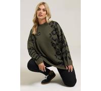Yours Women's Leopard High Neck Jumper in Dark Green | Size: 18-20 Yours Dark Green 18-20