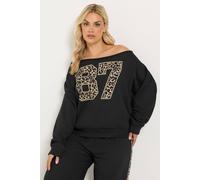 Yours Women's Leopard Off-Shoulder Sweatshirt in Black | Size: 22/24