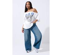 Yours Women's Leopard Off-Shoulder T-Shirt in White | Size: 14 Yours White 14