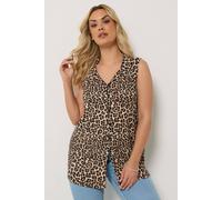 Yours Curve Leopard Print Collared Top - Women's - Plus Size Curve Brown