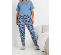 Yours Curve Leopard Print Cuffed Pyjama Bottoms - Women's - Plus Size Curve Blue
