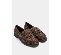Yours - Leopard Print Faux Suede Slip On Loafers in Extra Wide Eee Fit - Women's Brown