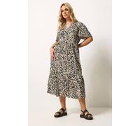 Yours Curve Leopard Print Half Placket Dress - Women's - Plus Size Curve Brown