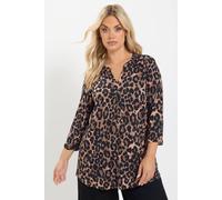 Yours Women's Leopard Print Half Placket Shirt in Brown | Size: 22-24 Yours Brown 22-24