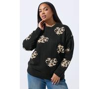 Yours Limited Collection Curve Leopard Print Heart Jumper - Women's - Plus Size Curve Black