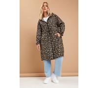 Yours Curve Leopard Print Longline Parka Jacket - Women's - Plus Size Curve