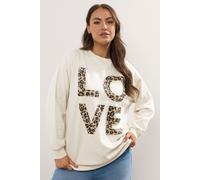 Yours Women's Leopard Print 'Love' Sweatshirt in Ivory | Size: 18 Yours Ivory 18