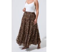 Yours Women's Leopard Print Maxi Skirt in Dark Brown | Size: 22/24