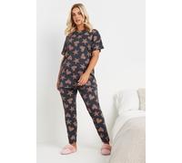 Yours Curve Leopard Print Pyjama Set - Women's - Plus Size Curve Grey