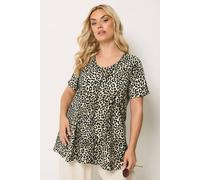 Yours Women's Leopard Print Ribbed Swing T-Shirt in Brown | Size: 18