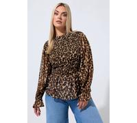 Yours Women's Leopard Print Shirred Top in Brown | Size: 22/24