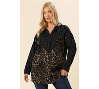 Yours Curve Leopard Print Stud Hoodie - Women's - Plus Size Curve Black