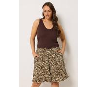 Yours Curve Leopard Print Textured Shorts - Women's - Plus Size Curve Brown