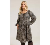 Yours Women's Leopard Print Tie Neck Dress in Black | Size: 22/24