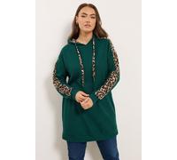 Yours Women's Leopard Print Trim Hoodie in Green | Size: 22-24 Yours Green 22-24