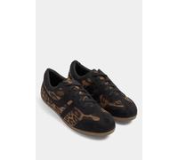 Yours - Black Leopard Print Low Retro Stripe Trainers in Extra Wide Eee Fit - Women's