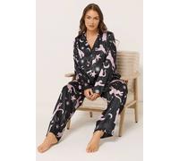 Yours Women's Leopard Satin Pyjama Set in Black | Size: 30-32 Yours Black 30-32