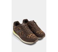 Yours Women's Leopard Side Stripe Lace Up Trainers In Extra Wide EEE Fit in Brown | Size: 8EEE