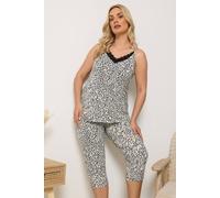 Yours Women's Leopard Soft Touch Cropped Pyjama Set in Natural | Size: 22/24