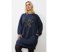 Yours Women's Leopard Star Sweatshirt Dress in Dark Navy | Size: 22/24