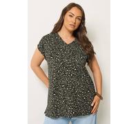 Yours Women's Leopard Stud Pocket T-Shirt in Dark Olive | Size: 22/24