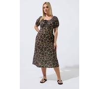 Yours Women's Leopard Tie Neck Dress in Brown | Size: 26/28
