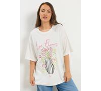 Yours Women's 'Les Fleurs' Embroidered Relaxed T-Shirt in White | Size: 30-32 Yours White 30-32