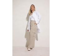 Yours Curve Brown Linen Cargo Trousers - Women's - Plus Size Curve