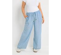Yours Women's Linen Look Wide Leg Trousers in Light Blue | Size: 22-24 Yours Light Blue 22-24