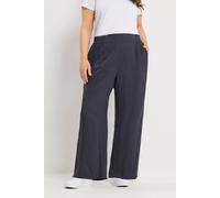 Yours Women's Linen Pull On Wide Leg Trousers in Dark Navy | Size: 20S