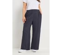 Yours Curve Blue Linen Wide Leg Trousers - Women's - Plus Size Curve