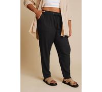Yours Curve Linen Tie Front Tapered Joggers - Women's - Plus Size Curve Black