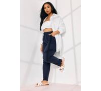 Yours Curve Blue Linen Tie Front Tapered Joggers - Women's - Plus Size Curve