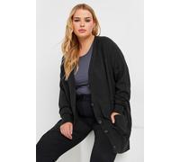 Yours Curve Boyfriend Long Sleeve Soft Knit Longline Button Front Cardigan with Pockets - Women's - Plus Size Curve Black 22-24
