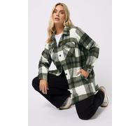 Yours Curve Khaki Green Check Shacket - Women's - Plus Size Curve