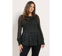 Yours Women's Long Sleeve Peplum Blouse in Black | Size: 22/24