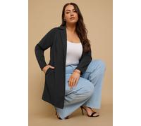 Yours Curve Longline Oversized Open Front Suit Blazer Jacket with Pockets - Women's - Plus Size Black 28