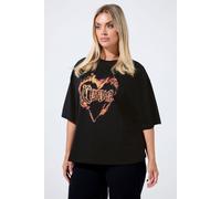 Yours Limited Collection Curve 'Love' Fire Heart T-Shirt - Women's - Plus Size Curve Black