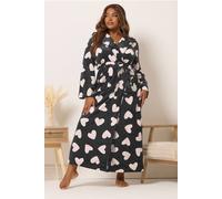 Yours Women's Love Heart Maxi Dressing Gown in Black | Size: 26-28 Yours Black 26-28