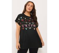 Yours Women's 'Merry & Bright' Glitter Slogan Novelty T-Shirt in Black | Size: 20 Yours Black 20