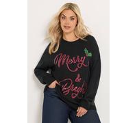 Yours Women's 'Merry & Bright' Sequin Novelty Jumper in Black | Size: 30/32