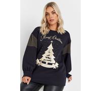 Yours Curve Blue 'Merry Christmas' Diamante Embellished Sweatshirt - Women's - Plus Size Curve