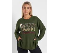 Yours Curve Khaki 'Merry Christmas' Sequin Embellished Sweatshirt - Women's - Plus Size Curve